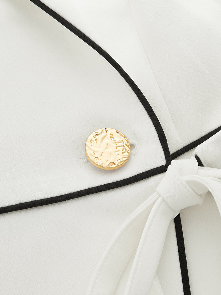 Contrast Piping Wrap Tie Waist Blazer