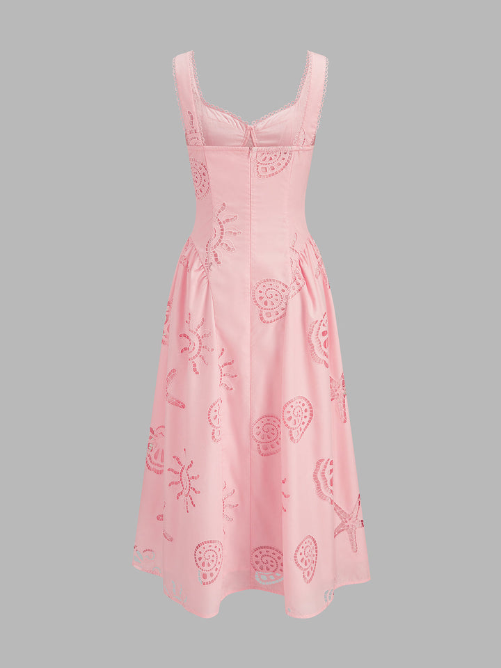Ocean Cutwork Flared Midi Dress