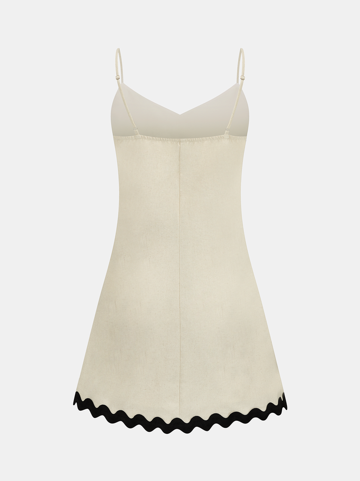 Scalloped Hem Cotton Linen Slip Mini Dress