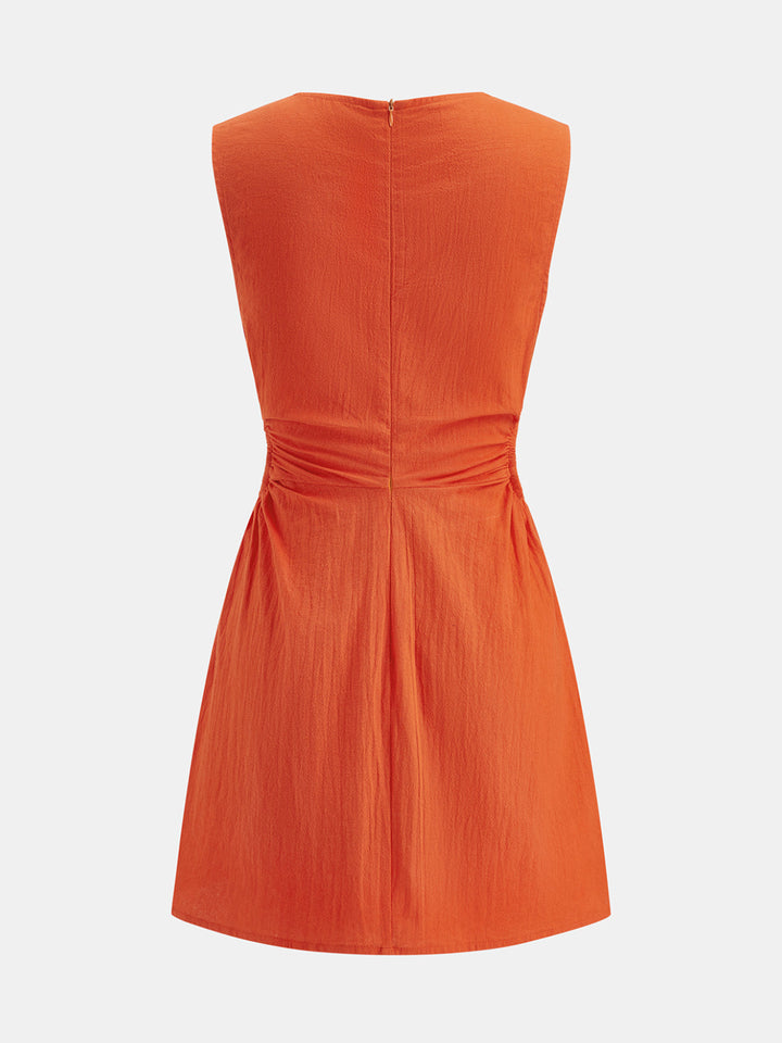 Side Cutout Ruched Sleeveless Cotton Mini Dress