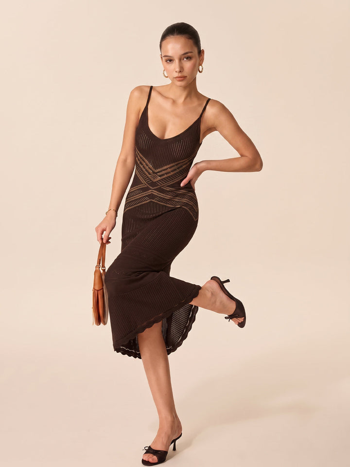 Crisscross Hollow Knit Slip Maxi Dress