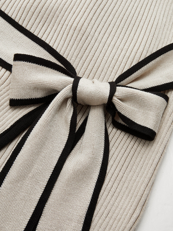 Contrast Trim Tie Waist Knit Midi Dress