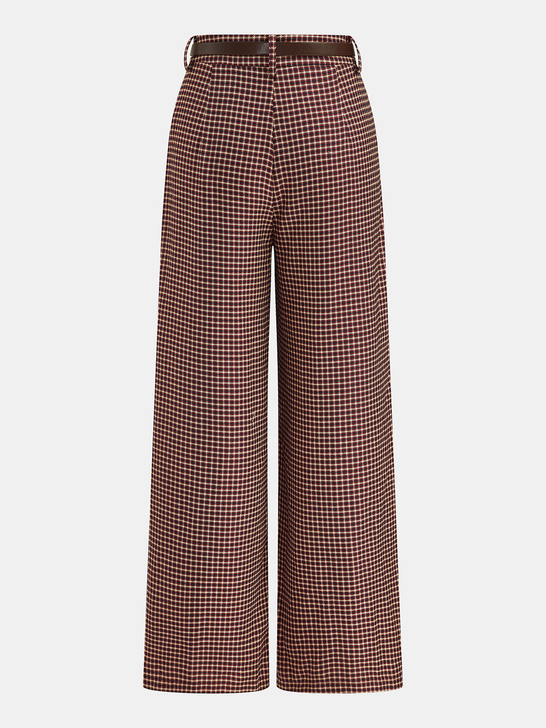Belted Pleated Check Wide Leg Pants