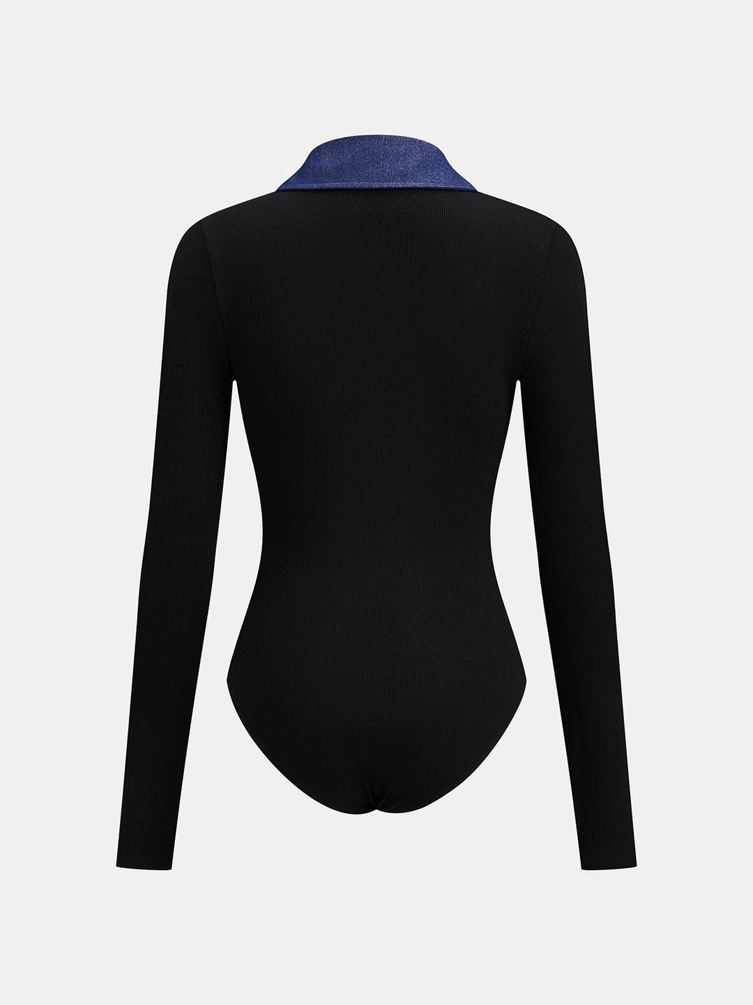 Denim Collar Ribbed Long‑Sleeve Bodysuit