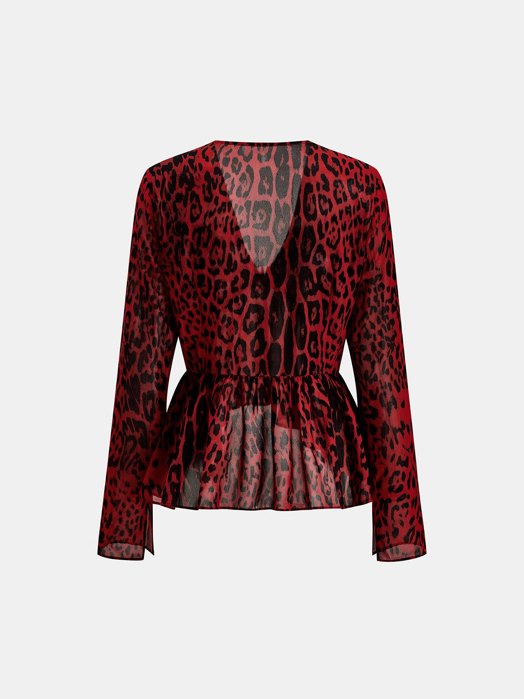 Leopard Print Peplum Long Sleeve Blouse