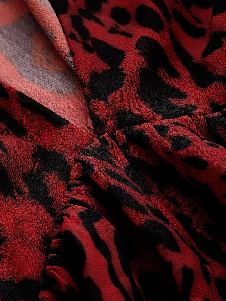 Leopard Print Peplum Long Sleeve Blouse