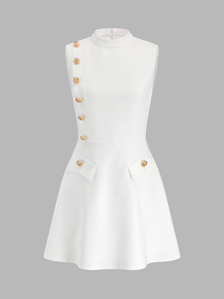 Metal Detail Sleeveless Flare Mini Dress