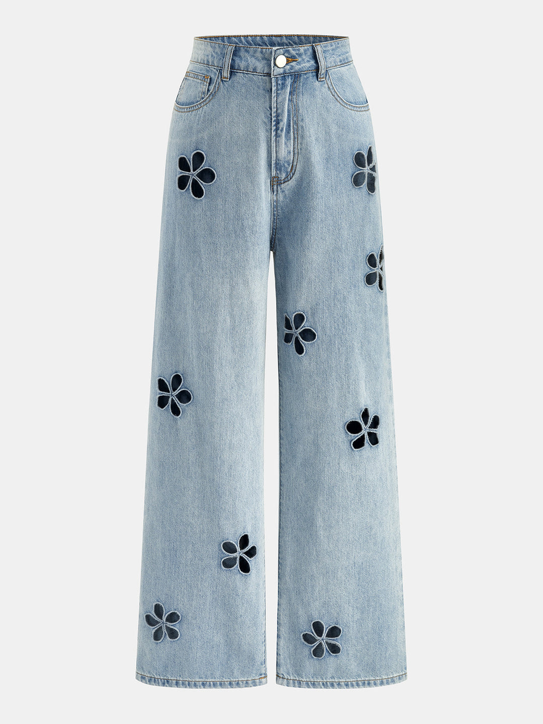 Floral Cut‑Out Wide Leg Jeans