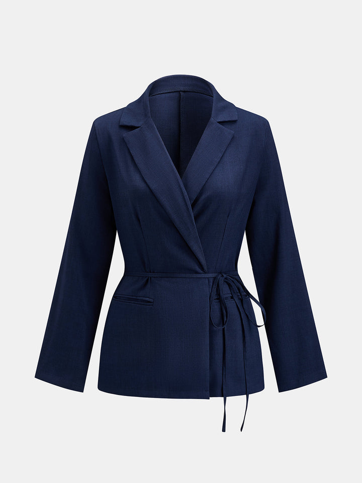 Tie‑Waist Wrap Blazer & Elastic Waist Pants Set
