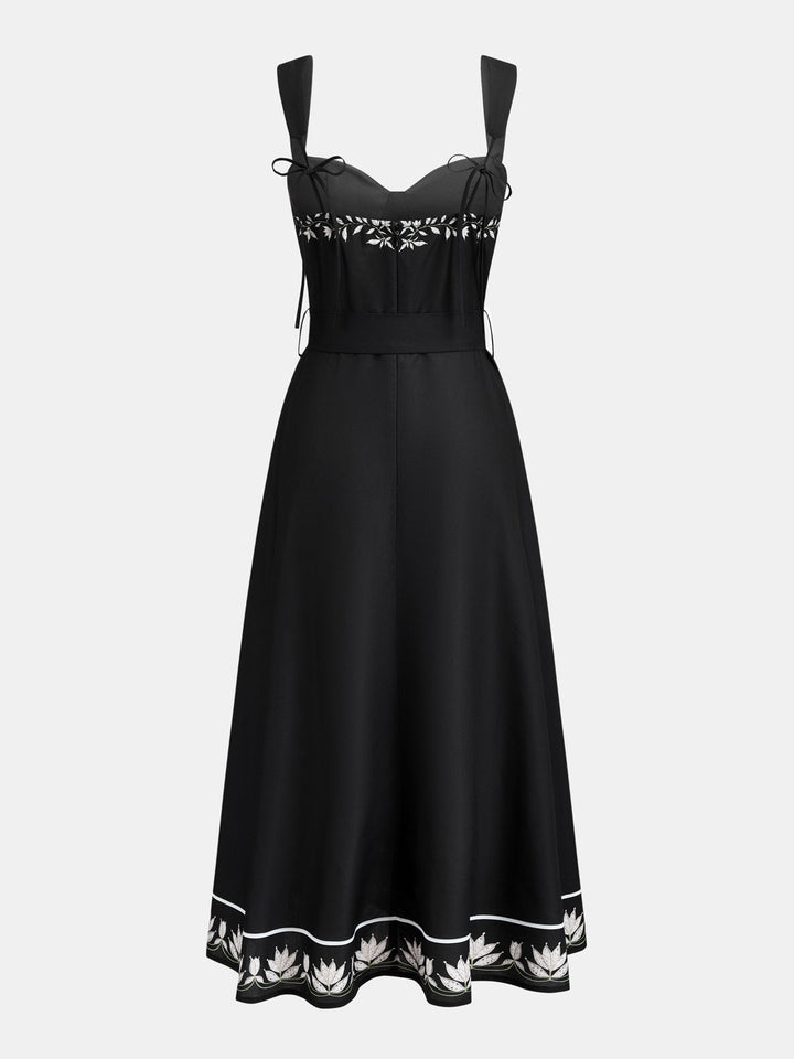 Botanical Print Belted Maxi Slip Dress