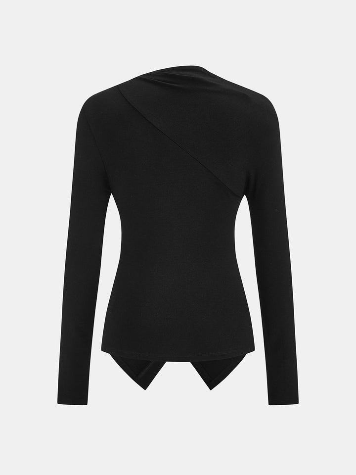 Asymmetric Draped Ruched Long Sleeve Top