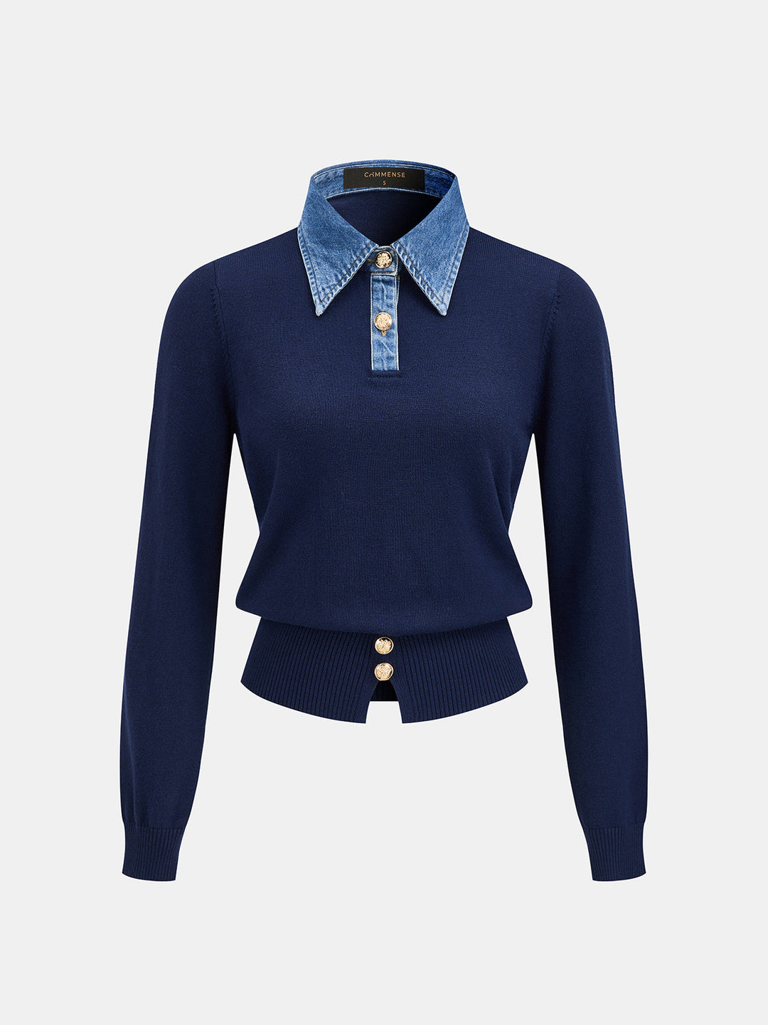 Denim Collar Knit Polo Top