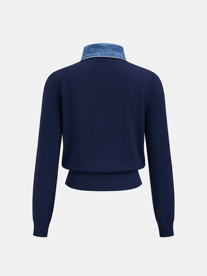 Denim Collar Knit Polo Top