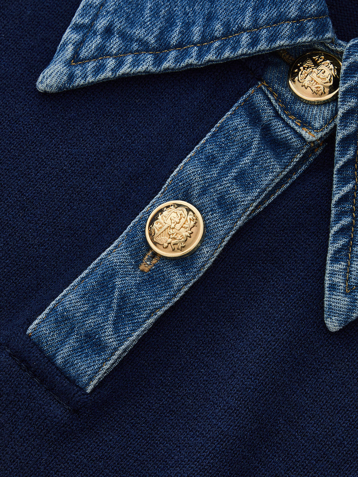 Denim Collar Knit Polo Top