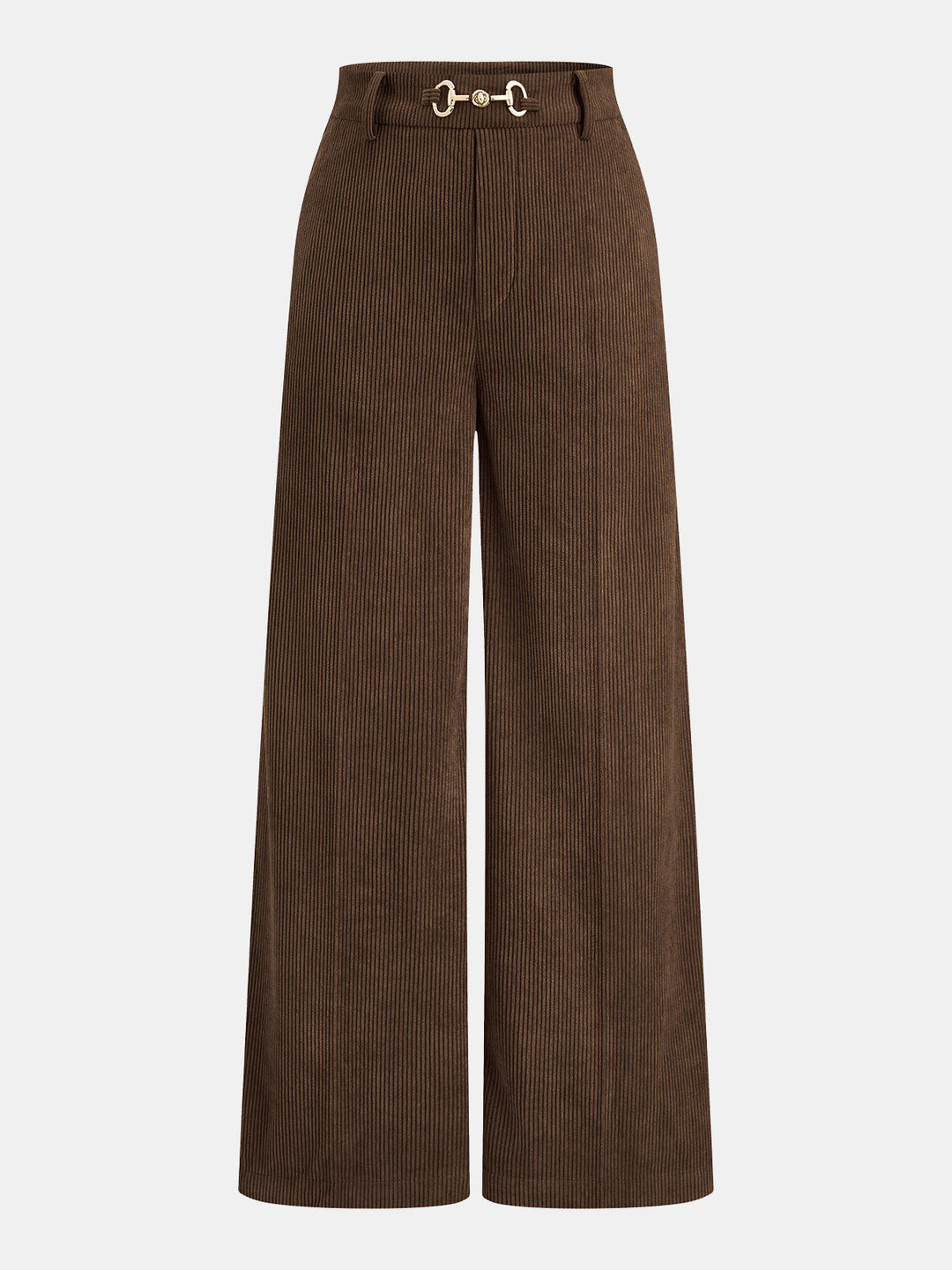 Horsebit Detail Corduroy Two‑Piece Pants Set