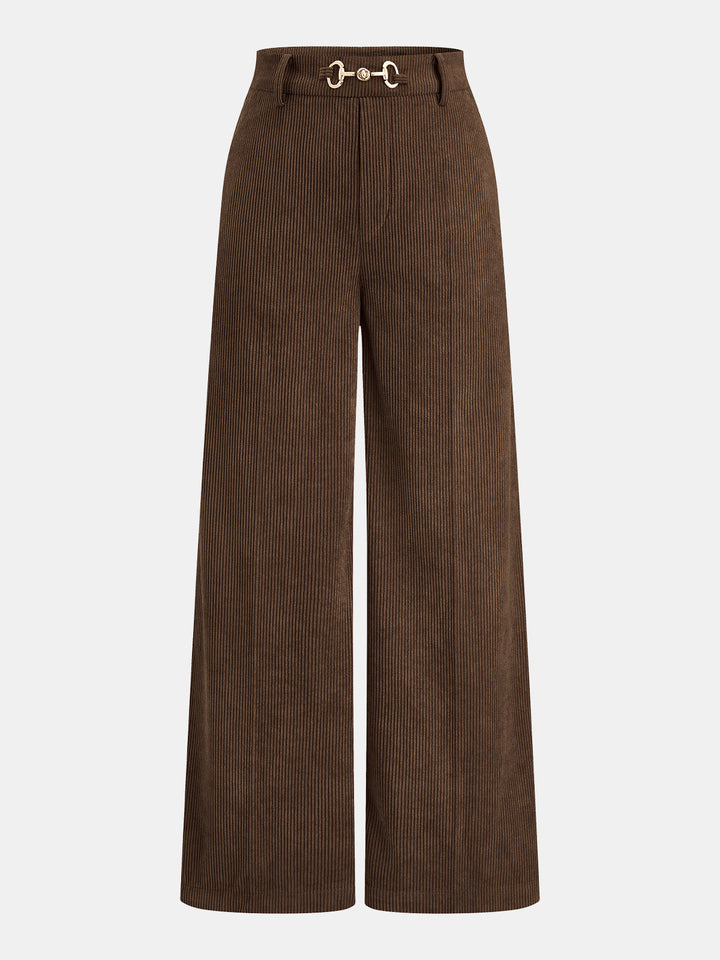 Horsebit Detail Corduroy Two‑Piece Pants Set