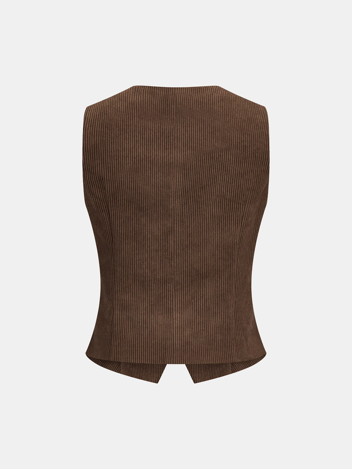 Horsebit Detail Corduroy Two‑Piece Pants Set