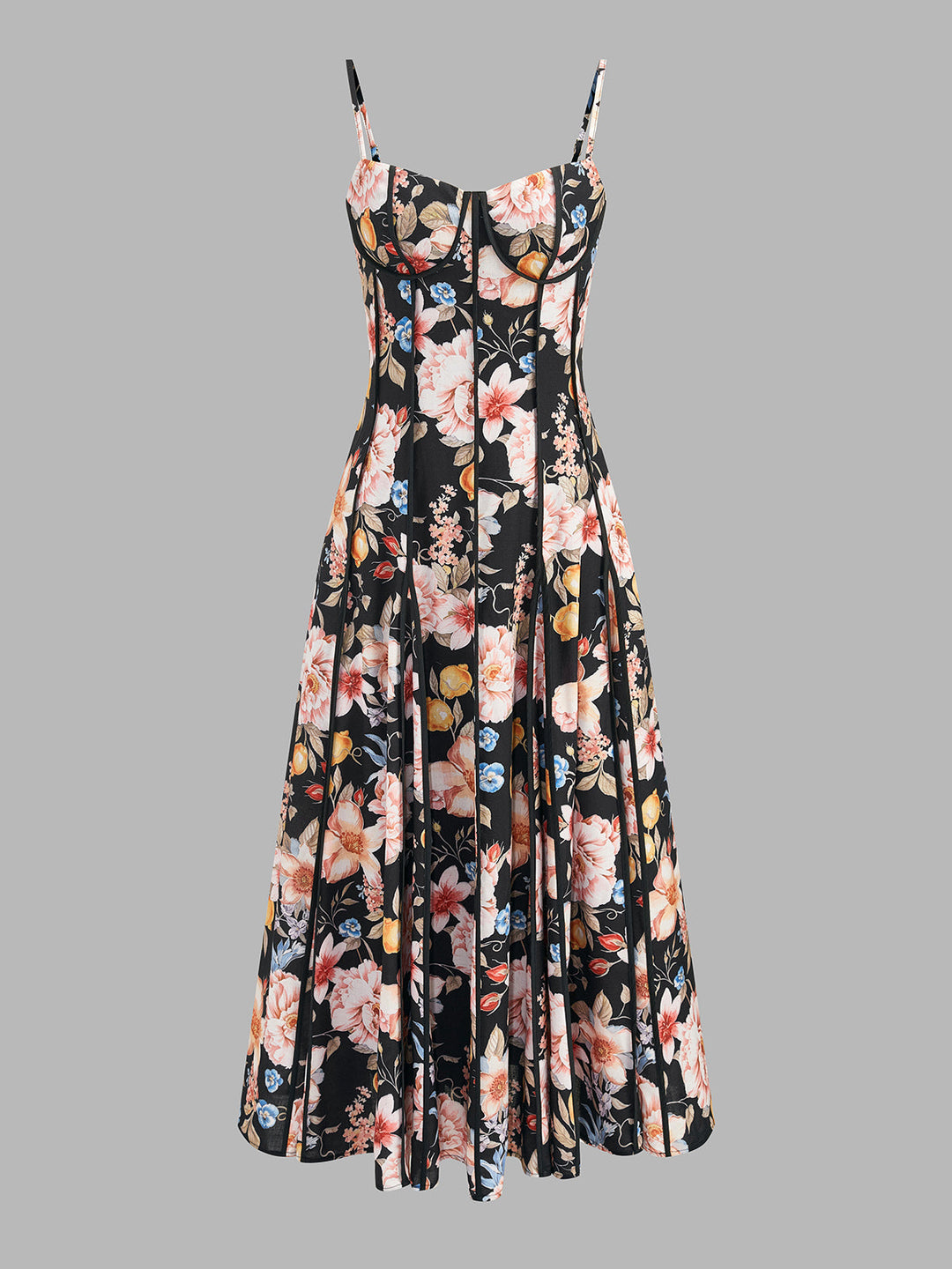 Corset Seam Tropical Print Swing Dress