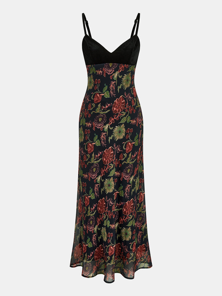 Velvet Bodice Floral Slip Maxi Dress