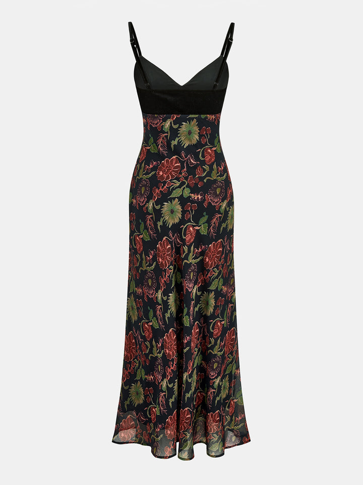Velvet Bodice Floral Slip Maxi Dress