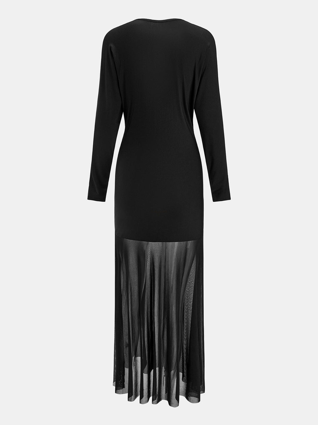 V‑Neck Long Sleeve Mesh Hem Maxi Dress