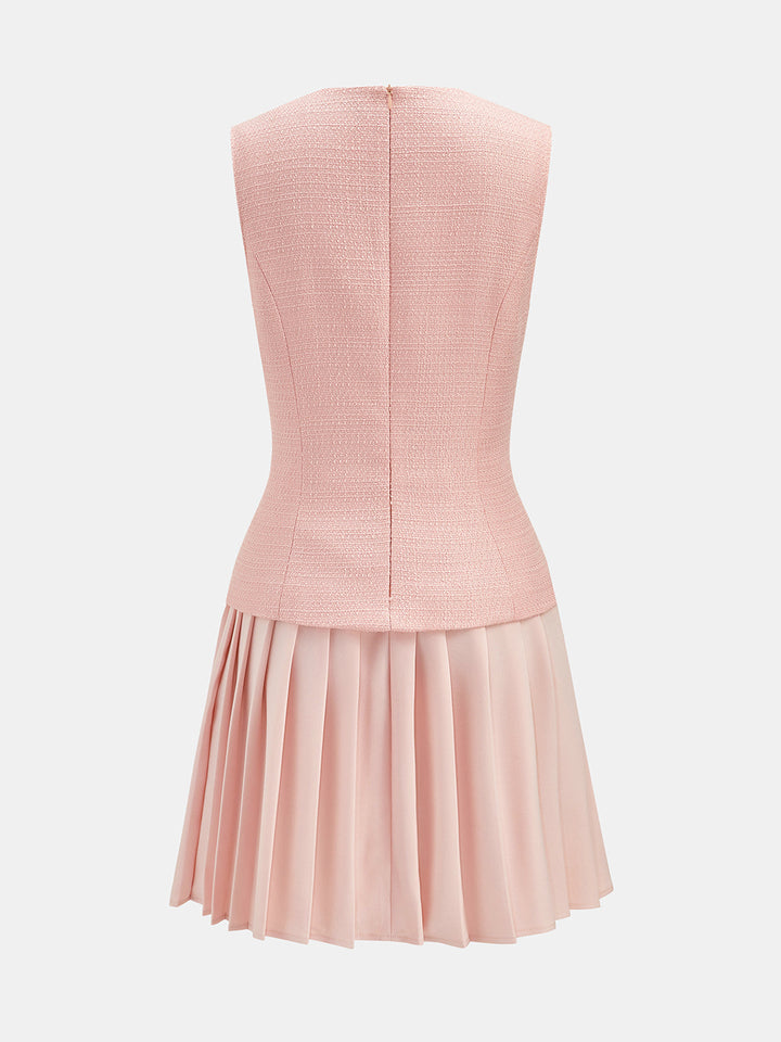 Tweed Sleeveless Pleated Mini Dress