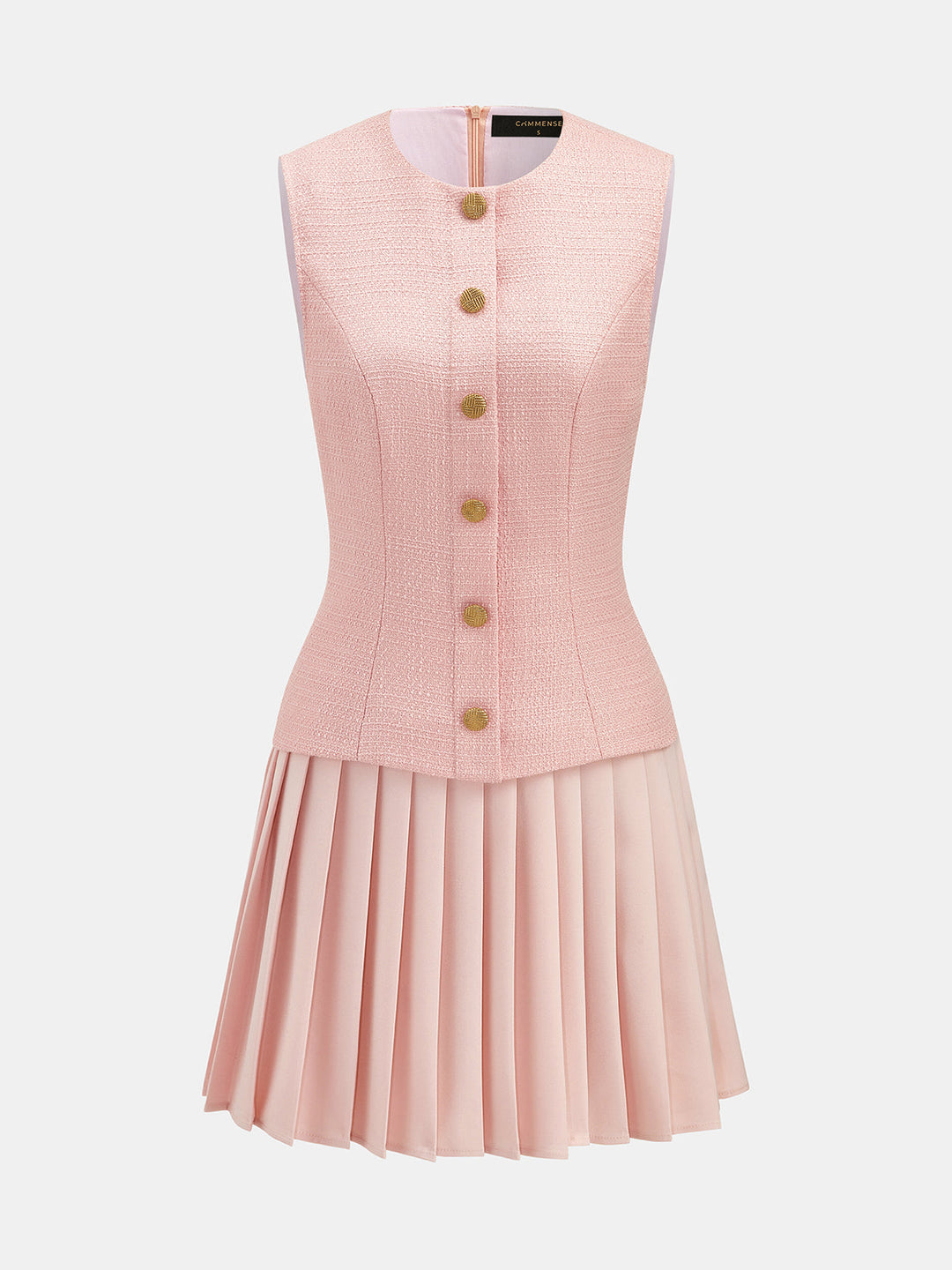 Tweed Sleeveless Pleated Mini Dress