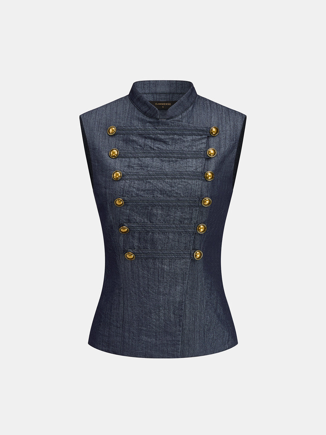 Faux Denim Napoleon Double Breasted Vest