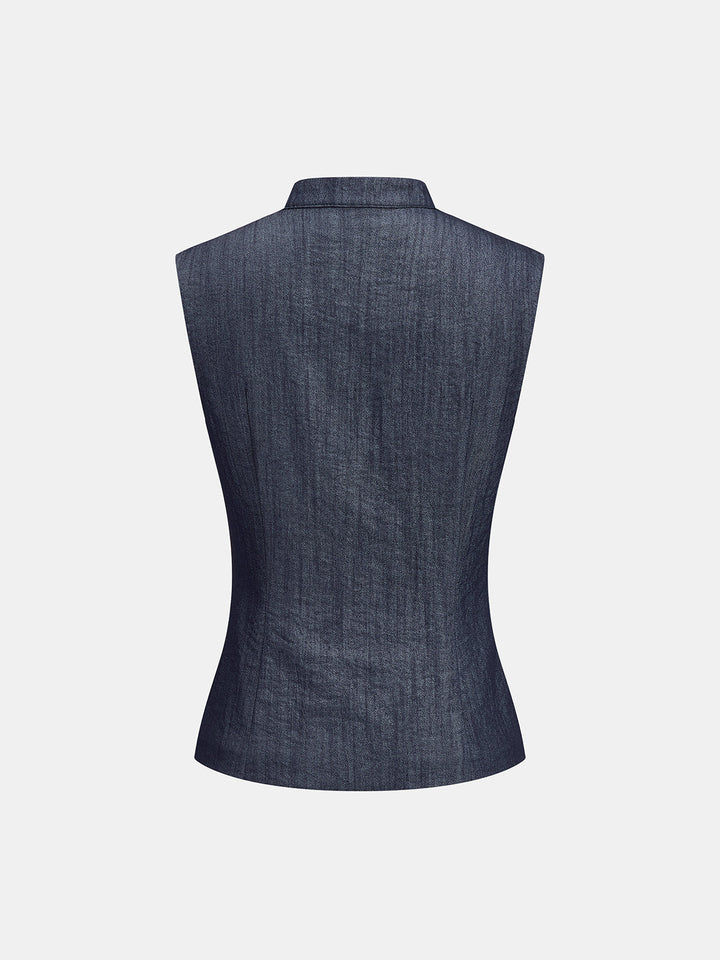 Faux Denim Napoleon Double Breasted Vest