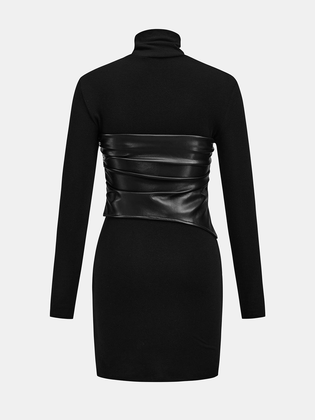 Faux Leather Tube Top Turtleneck Dress Set