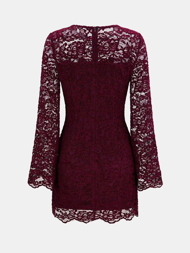 Floral Lace Flare Sleeve Bodycon Mini Dress