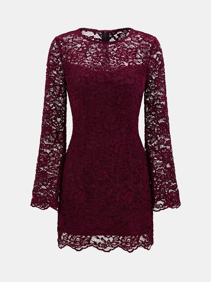 Floral Lace Flare Sleeve Bodycon Mini Dress