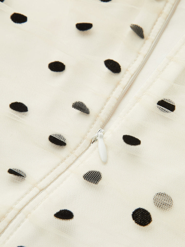Polka Dot Mesh Ruched Cami Midi Dress