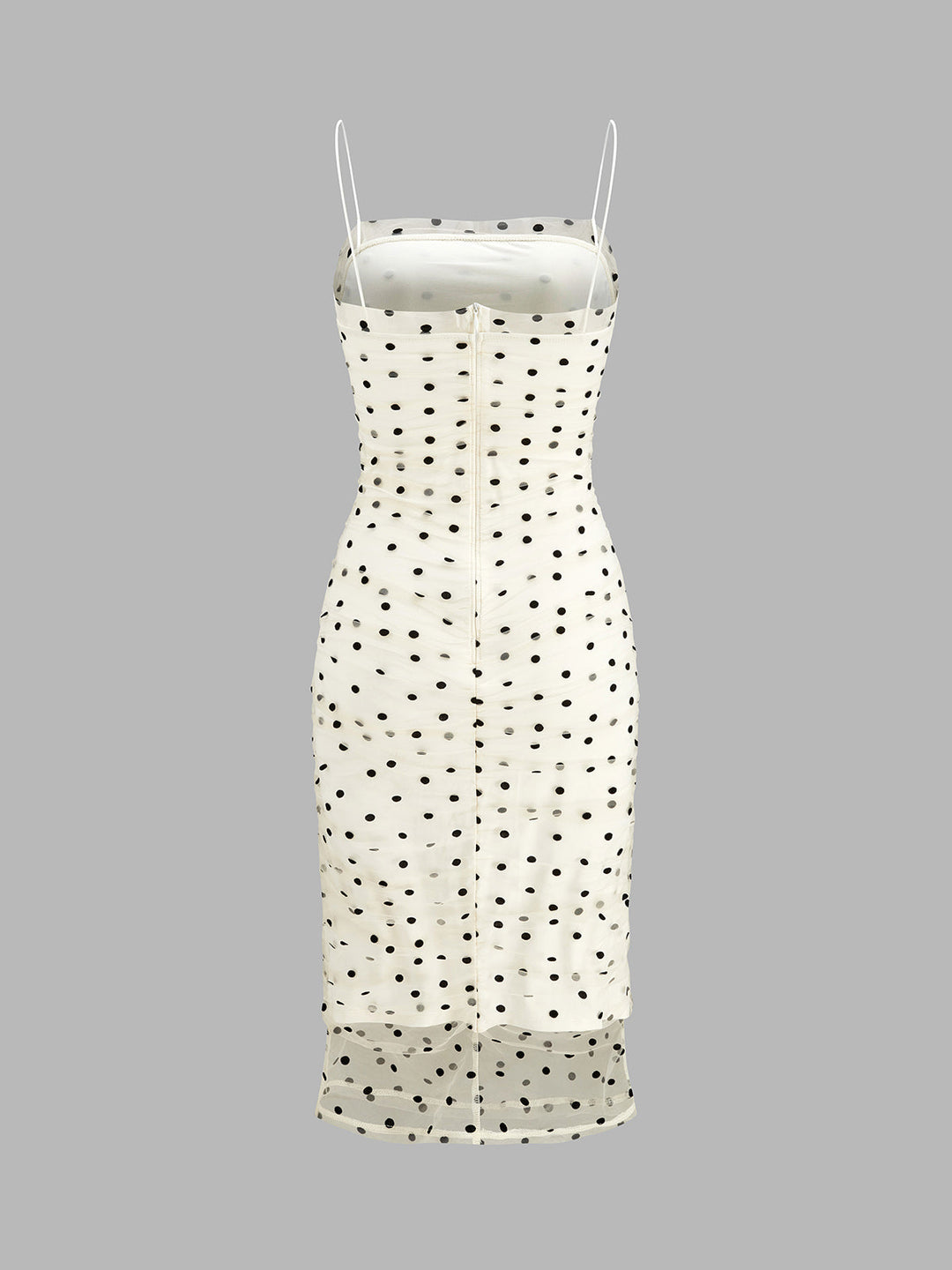 Polka Dot Mesh Ruched Cami Midi Dress