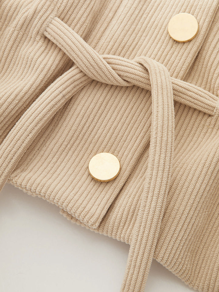 Corduroy Drawstring Waist Cropped Jacket