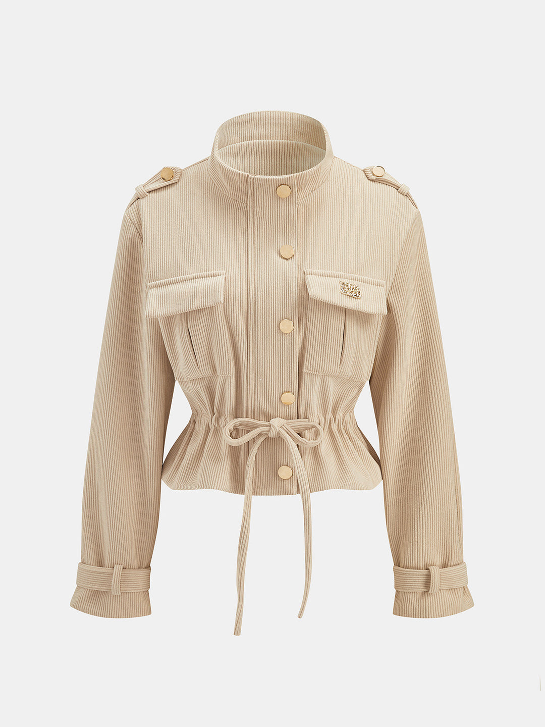 Corduroy Drawstring Waist Cropped Jacket