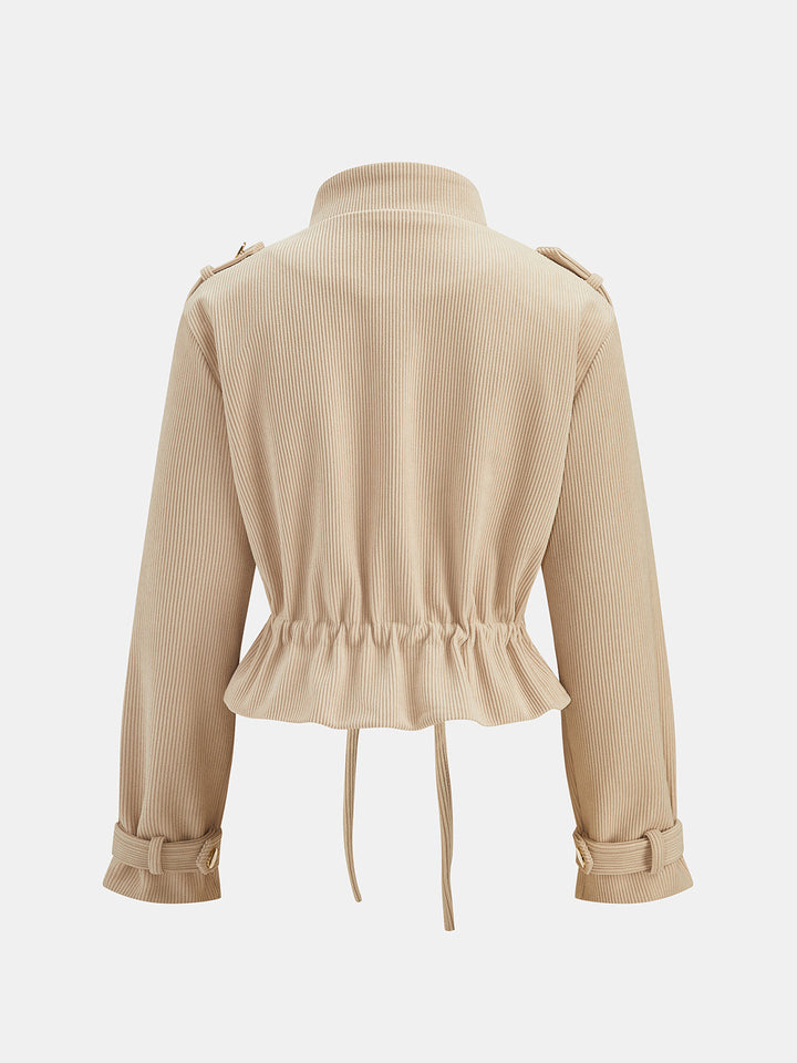 Corduroy Drawstring Waist Cropped Jacket