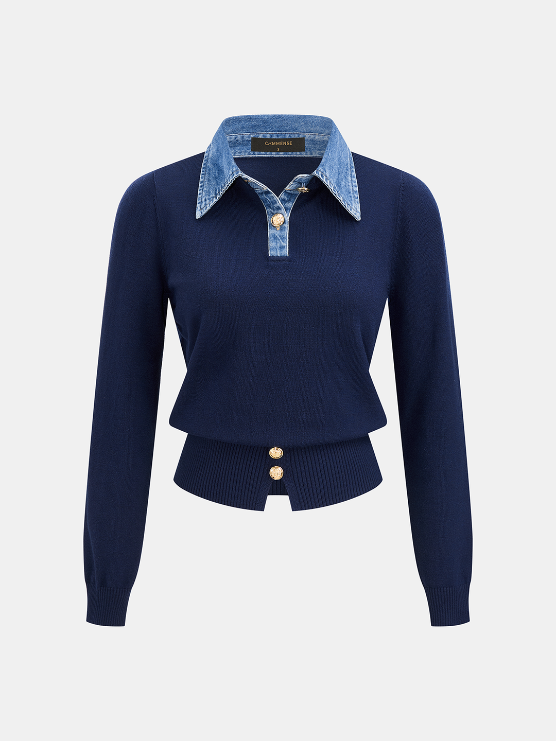 Denim Collar Knit Polo Top