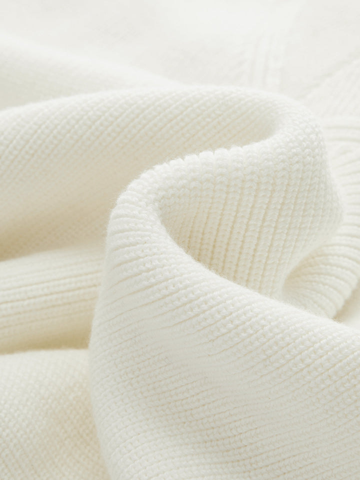 Contrast Stitch V‑Neck Balloon Sleeve Sweater