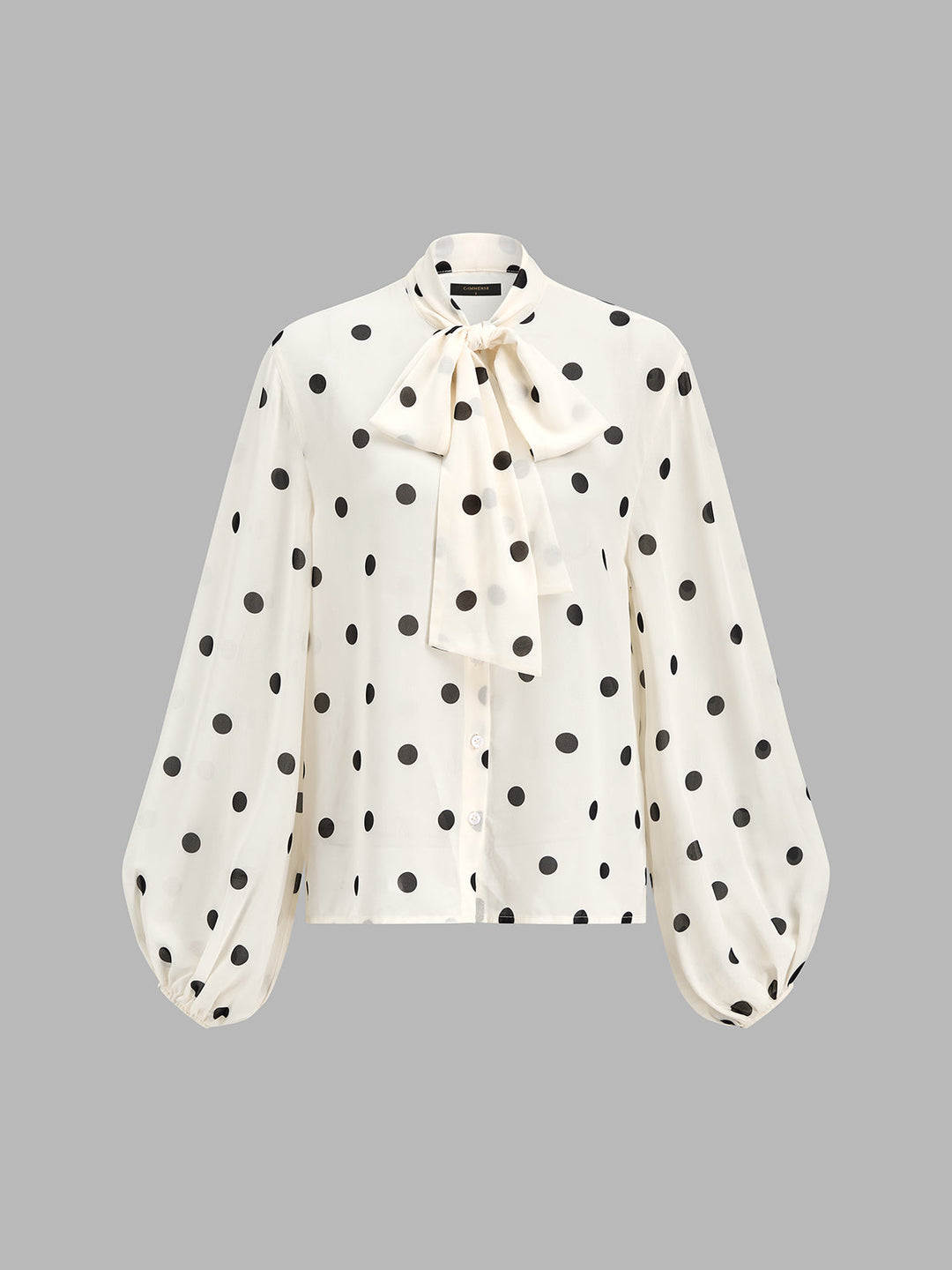 Bow Neck Polka Dot Lantern Sleeve Blouse