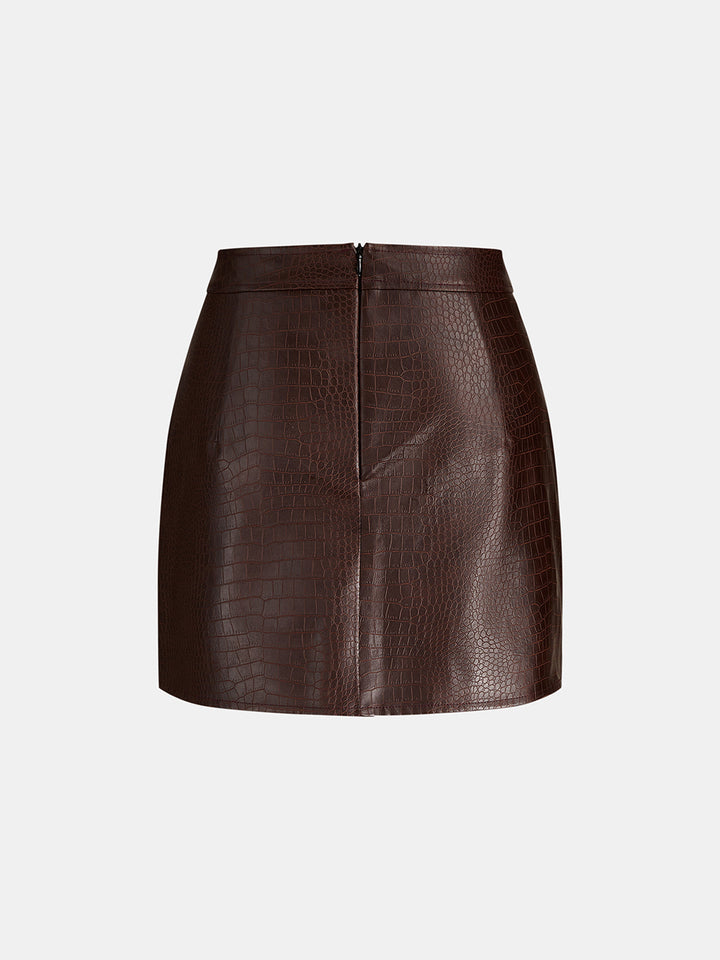 Horsebit Detail Croc‑Embossed Faux Leather Mini Skirt