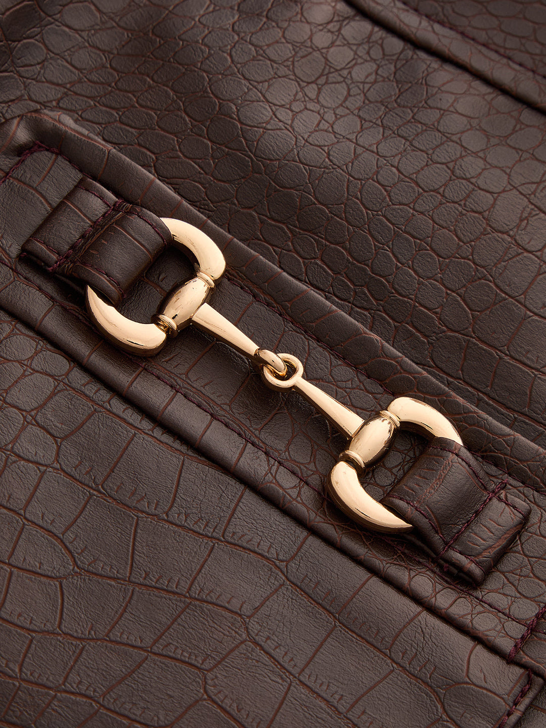 Horsebit Detail Croc‑Embossed Faux Leather Mini Skirt