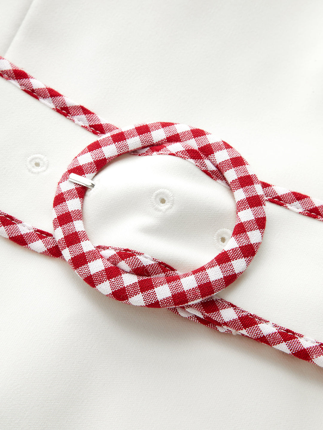 Gingham Trim Belted Pleated Mini Dress