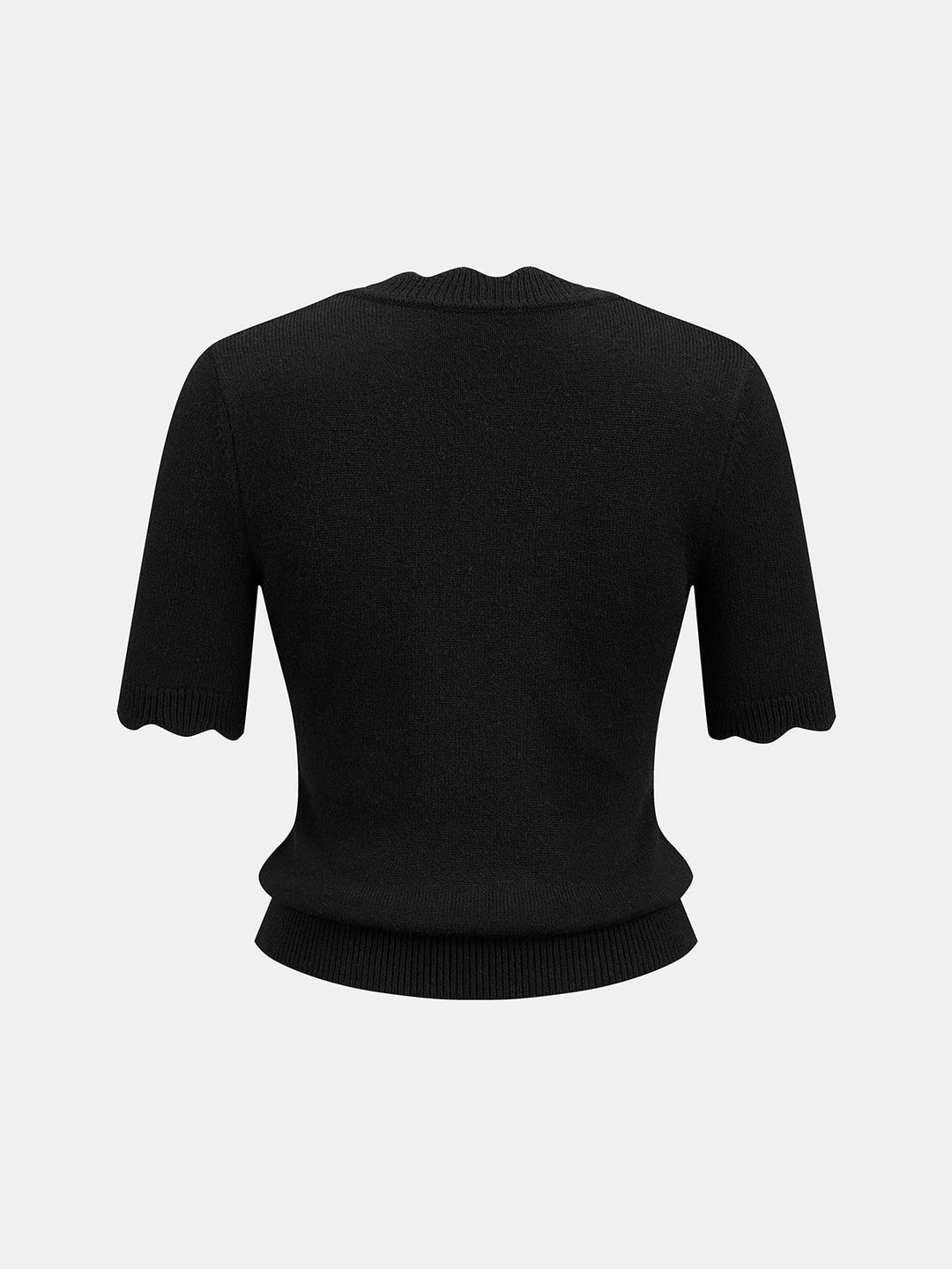 Wool Blend Scallop Edge Short‑Sleeve Knit Top