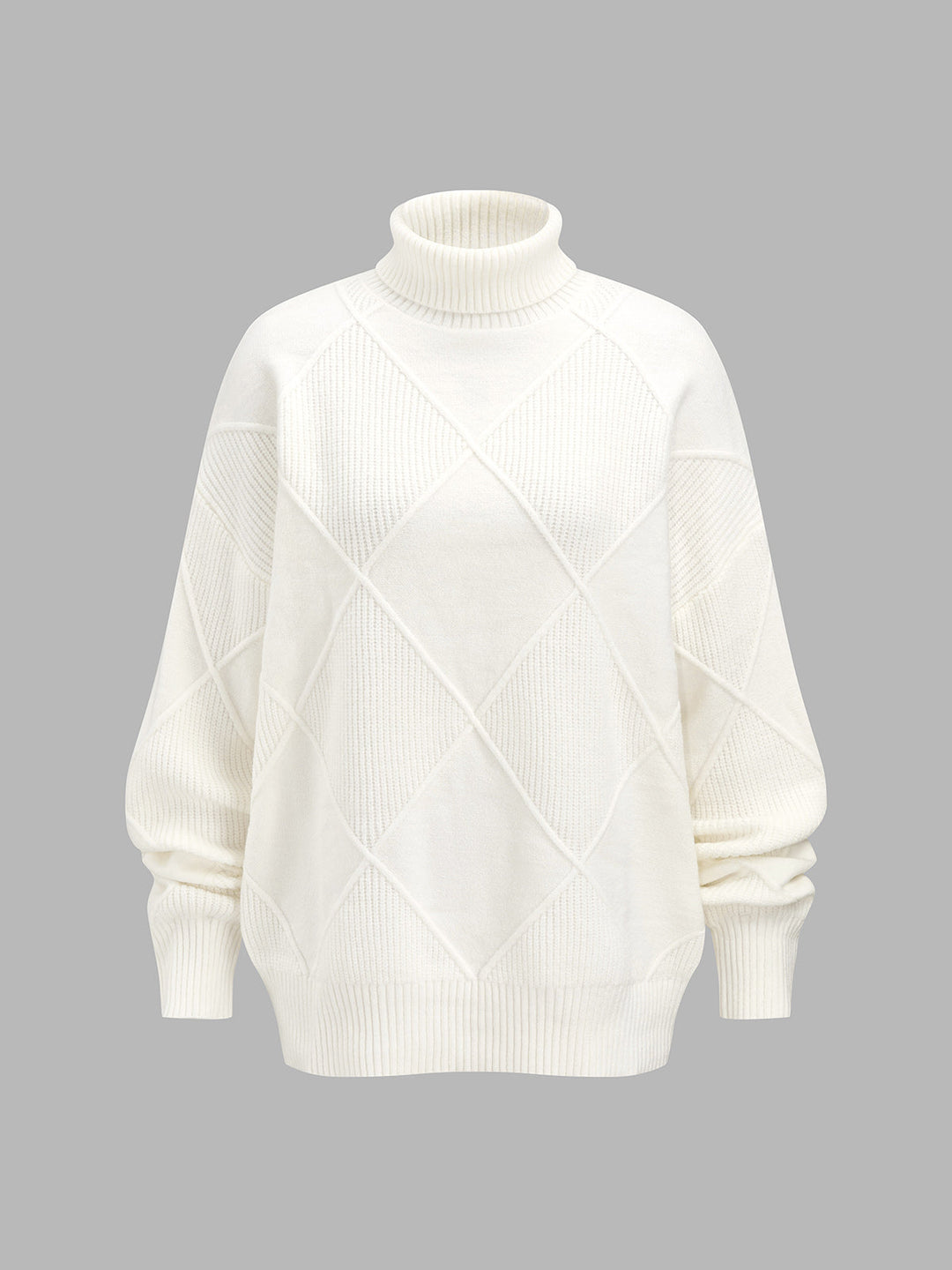 Oversized Turtleneck Diamond Knit Sweater