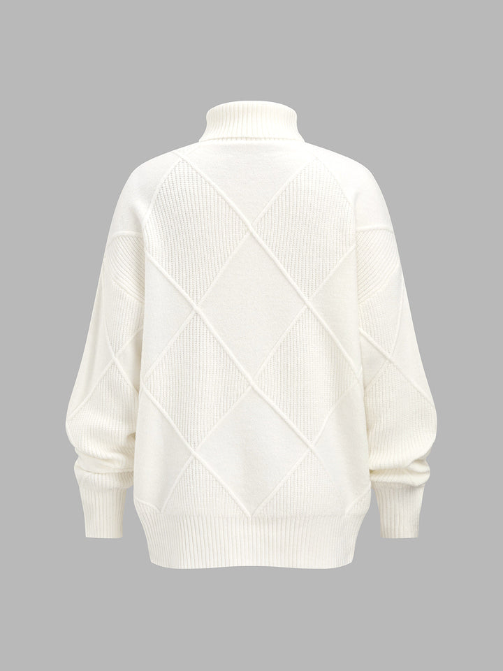 Oversized Turtleneck Diamond Knit Sweater