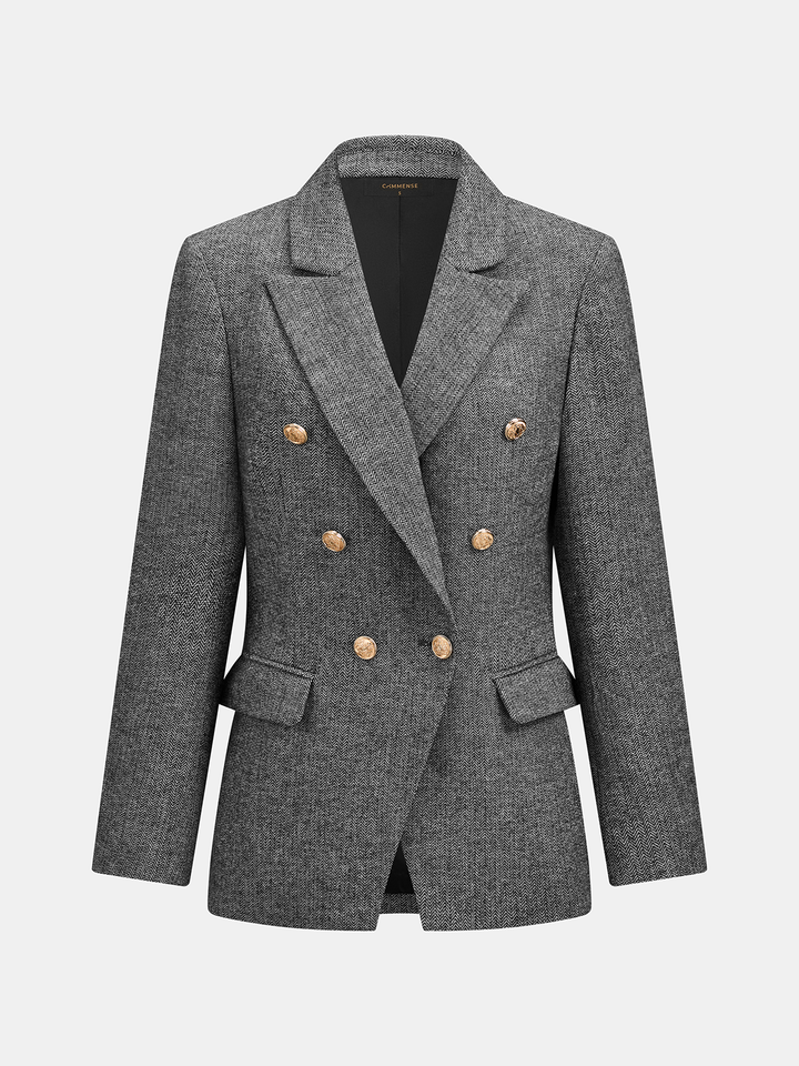 Herringbone Double‑Breasted Wool Blend Blazer