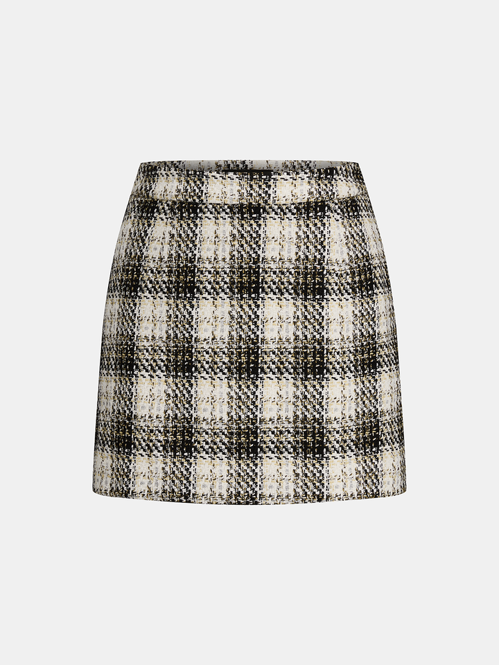 Plaid Tweed A‑Line Mini Skirt