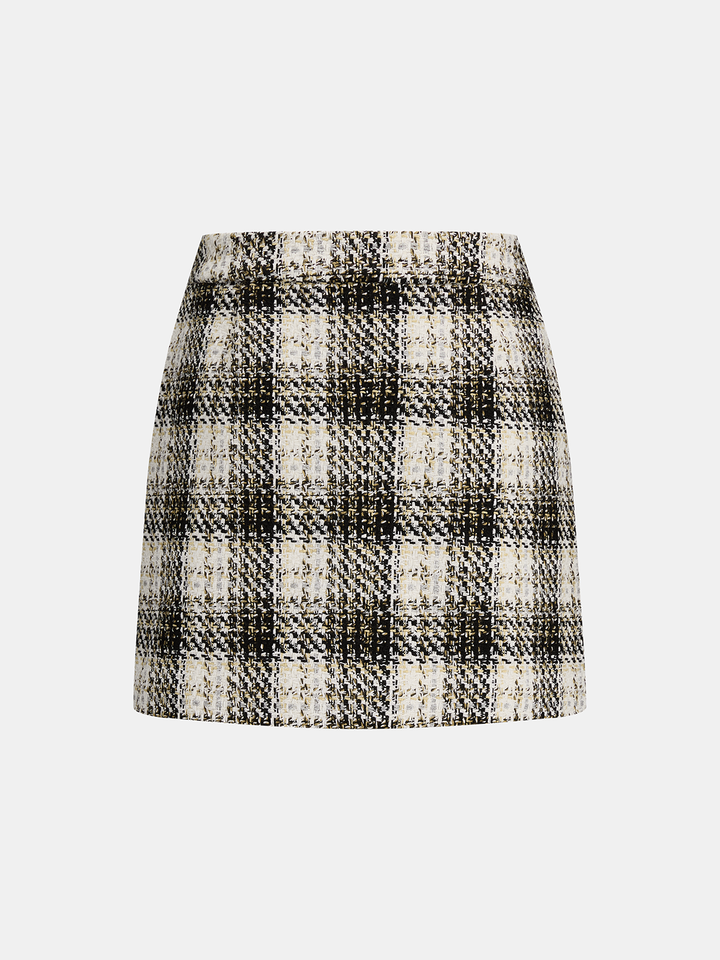 Plaid Tweed A‑Line Mini Skirt
