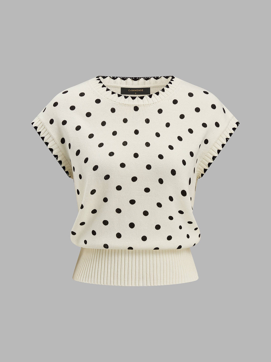 Polka Dot Wave Trim Knit Vest